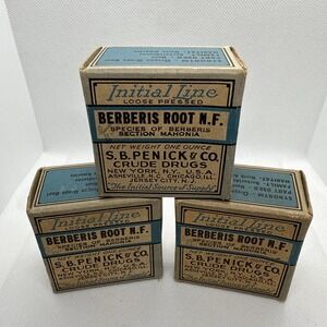 3 FULL Antique Vintage S B Penick Berberis Root NF Box Apothecary NEW YORK